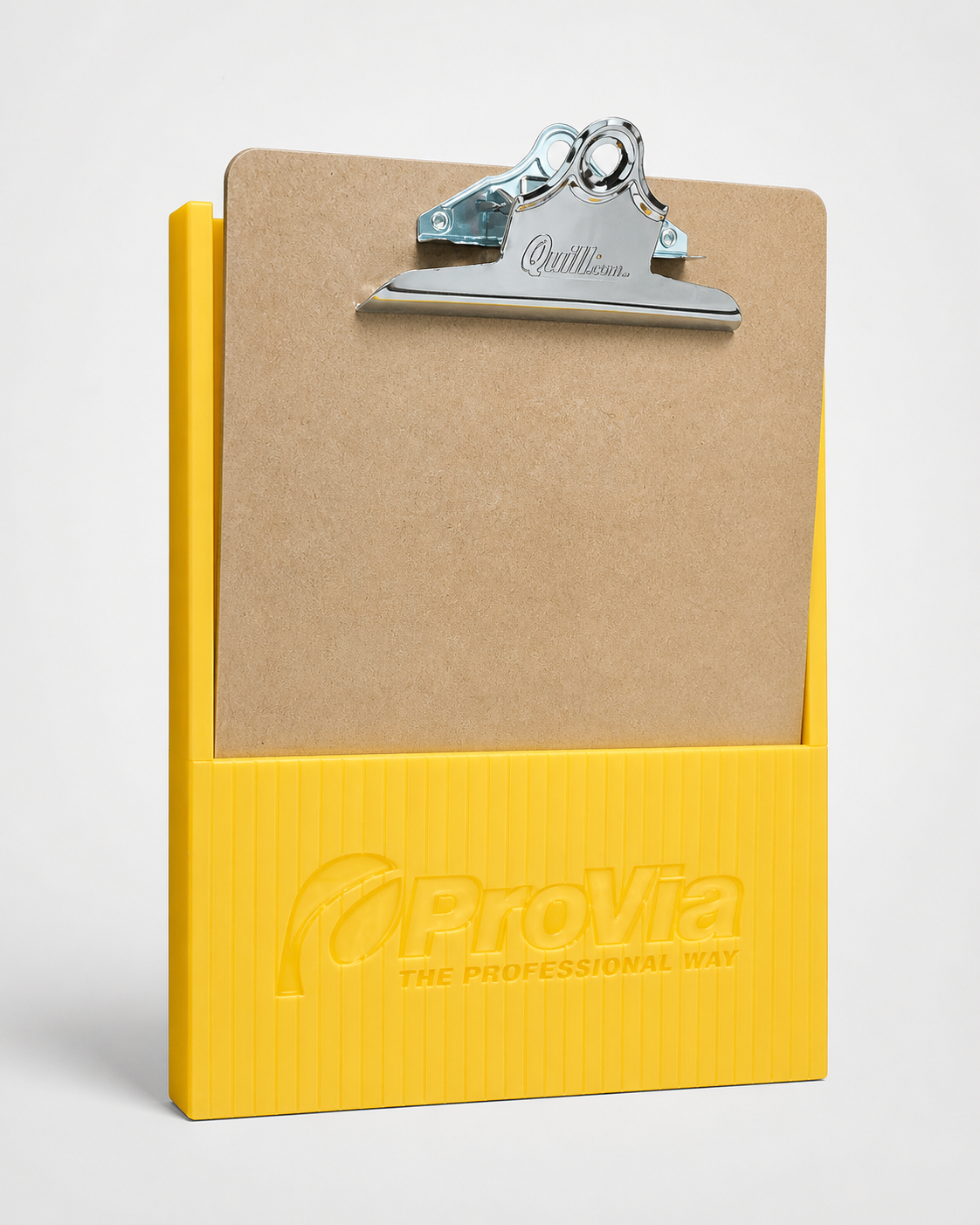 Magnetic ProVia-branded clipboard holder, custom 3D printed in yellow